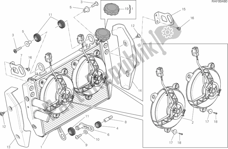 Todas as partes de Refrigerador De água do Ducati Hypermotard USA 821 2015